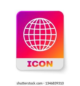 White Earth globe icon isolated on white background. Rectangle color button. Vector Illustration