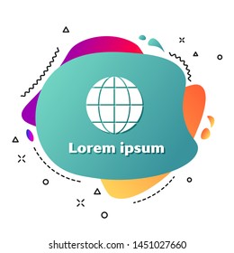White Earth globe icon isolated on white background. World or Earth sign. Global internet symbol. Geometric shapes. Abstract banner with liquid shapes. Vector Illustration