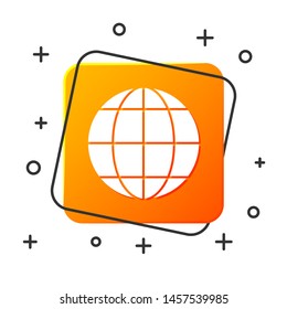White Earth globe icon isolated on white background. World or Earth sign. Global internet symbol. Geometric shapes. Orange square button. Vector Illustration