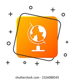 White Earth globe icon isolated on white background. Orange square button. Vector Illustration