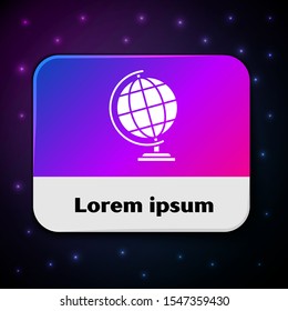 White Earth globe icon isolated on black background. Rectangle color button. Vector Illustration