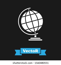 White Earth globe icon isolated on black background.  Vector Illustration