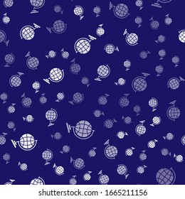 White Earth globe icon isolated seamless pattern on blue background.  Vector Illustration