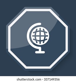 White Earth Globe icon on plum blue web app button