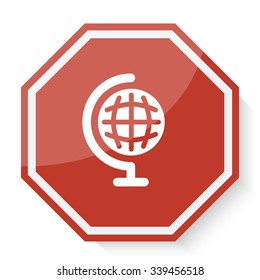 White Earth Globe icon on red stop sign web app