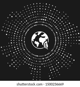 White Earth globe and leaf icon isolated on grey background. World or Earth sign. Geometric shapes. Environmental concept. Abstract circle random dots. Vector Illustration