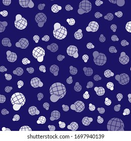White Earth planet in water drop icon isolated seamless pattern on blue background. Saving water and world environmental protection.  Vector Illustration