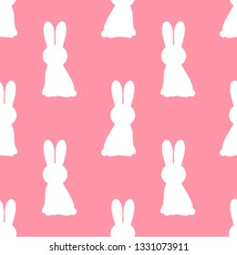 White Easter bunnies on pink background. Vector illustration.