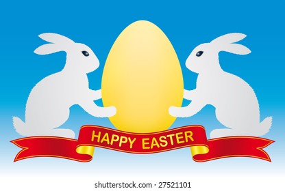 white easter bunny and gold easter egg