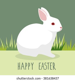 White Easter Bunny, Easter greeting card, vector illustration