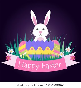 White Easter Bunny is inside the egg and Peeps out-vector illustration
