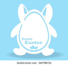 White Easter Bunny on a blue background. Vector illustration.