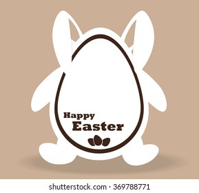 White Easter Bunny on a brown background. Vector illustration.