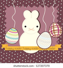 White easter bunny, on vintage background. Vector Illustration