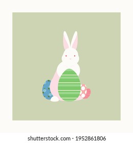 White Easter bunny in pastel colors.