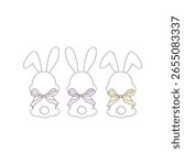 White Easter Bunny Silhouettes with Pink, Lily, and Yellow Ribbon Bows in Retro Coquette Style Vector Illustration Set Isolated on White. Perfect for Easter cards, baby shower invitations, spring
