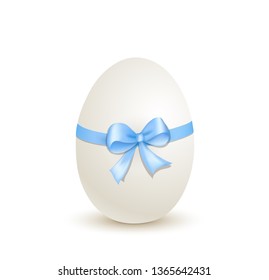 White Easter egg with blue ribbon,
Easter Card,
Vector illustration isolated on white background