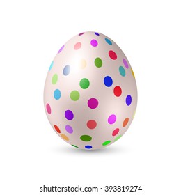 White Easter Egg with Colored Dots - Standing Vertically with Shadow