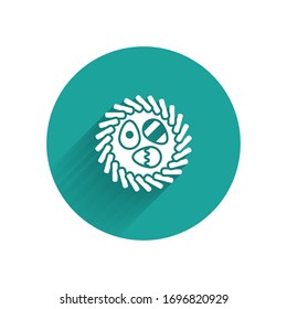 White Easter egg in a wicker nest icon isolated with long shadow. Happy Easter. Green circle button. Vector Illustration