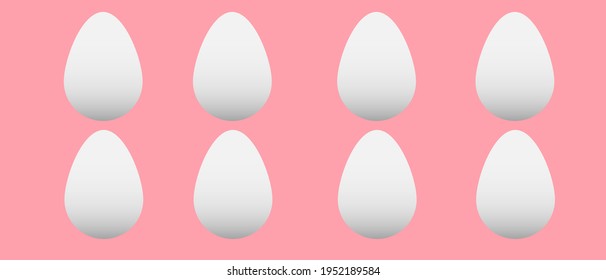 white Easter eggs on a pink background. Eight White Eggs Banner, Pattern, Advertising, Mockup