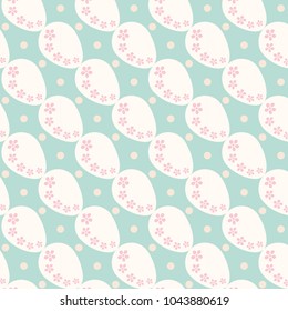 white easter eggs with pink flowers on a blue background vector repeating pattern