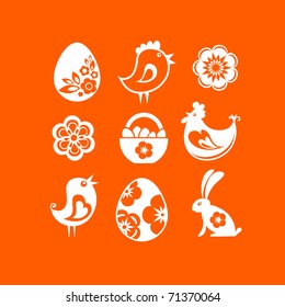 White Easter icons on orange background