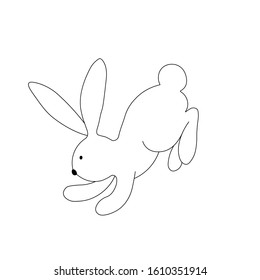 White easter rabbit with black outline isolated on white background. Line drawing of funny rabbit. Cute bunny animal mascot concept for kids, toy, shop, icon, card, poster.
