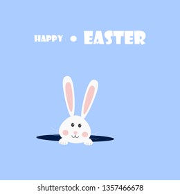 White Easter rabbit, Easter bunny with blue background, Illustration, Vector.