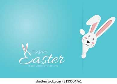 White easter rabbit. Easter Bunny Hare head. Icon vector character, isolated on sky blue color background.