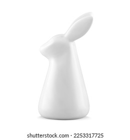 Estatuilla de cerámica de conejo de Pascua Blanca diseño de baudible vacaciones minimalista Icono 3d ilustración vectorial realista. Hermoso festivo lindo con orejas largas juguete brillante personaje animal simple elemento de arte creativo