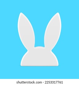 White Easter rabbit ears porcelain minimalist silhouette slim decor element 3d icon realistic vector illustration. Premium bunny ceramic decorative hare animal character abstract headdress front view
