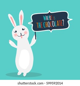 White easter rabbit. Modern Bunny with banner for your greeting.