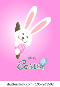 White easter rabbit on Happy Easter greeting card