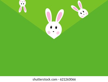 White easter rabbits on green envelope background. Easter design illustration. Rabbit EPS vector background.