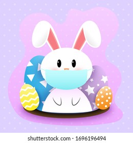 White Easter rabbits wearing a medical mask. Easter Bunny .Vector illustration .