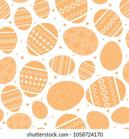 white easter seamless pattern with orange decorated easter eggs - vector