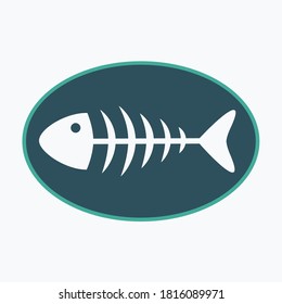 White Eaten Fish Bones Icon Flat Design Clean. Head & Tail Vector Isolated For Rosh Hashanah Or New Year Symbol. Dead Animal & Simple Fishbones Vertebra Food Illustration For Logo Or Pictogram Cartoon