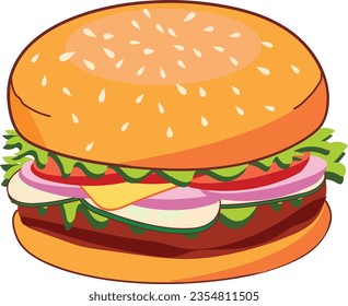 white, eating, green, grilled, object, onion, salad, seed, sesame, tomato, vector, background, bread, cooked, cooking, cuisine, culture, dinner, food, gourmet, tasty, vegetable, burger isolated, hambu