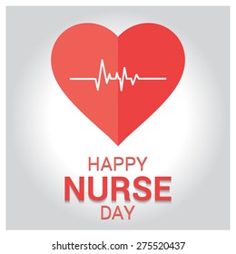 White Ecg In Love Heart Heartbeat Concept. Happy Nurse Day Template. Vector Illustration