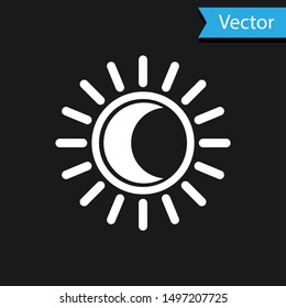 White Eclipse of the sun icon isolated on black background. Total sonar eclipse.  Vector Illustration