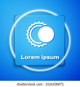 White Eclipse of the sun icon isolated on blue background. Total solar eclipse. Blue square button. Vector Illustration