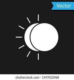 White Eclipse of the sun icon isolated on black background. Total sonar eclipse.  Vector Illustration