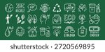 White eco icons on dark green set collection doodle hand drawn icon. Outline drawing ecology line clipart symbol. Vector illustration