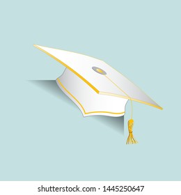 White Education Cup with golden elements. Vector illustration. Graduation student hat