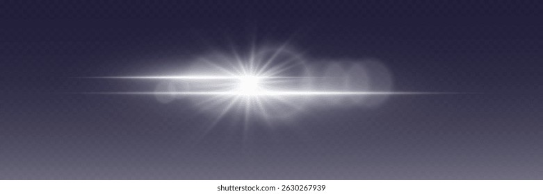 White effect of lens flare and star light. On a transparent background.
