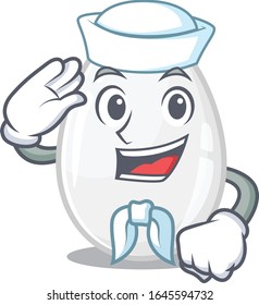 White egg cartoon concept Sailor wearing hat