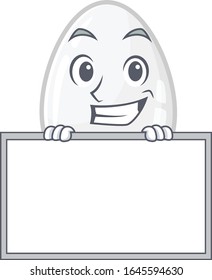 White egg cartoon design concept grinning with board