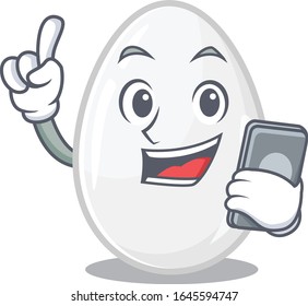 White egg Cartoon design style speaking on a phone