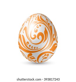 White Egg with Floral Pattern Artistic Texture - Standing Vertically on White