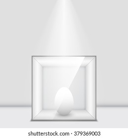 White egg. Glass cube. Vector illustration.